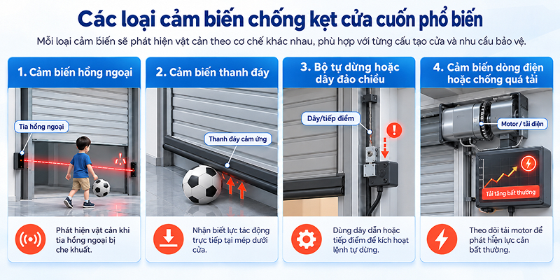 Các loại cảm biến chống kẹt cửa cuốn phổ biến