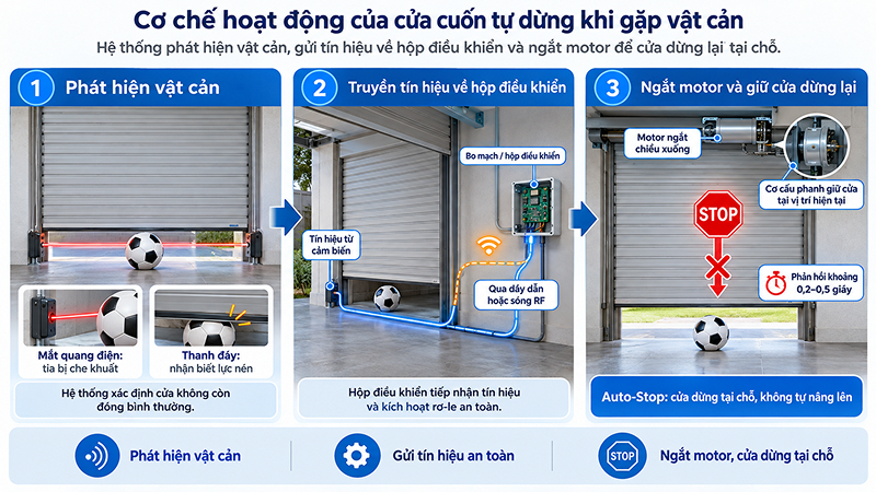 Cơ chế hoạt động của cửa cuốn tự dừng khi gặp vật cản