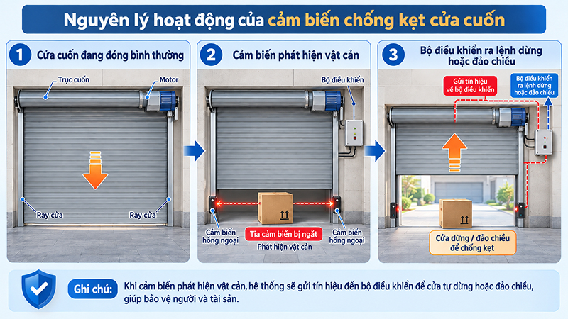 Nguyên lý hoạt động của cảm biến chống kẹt cửa cuốn