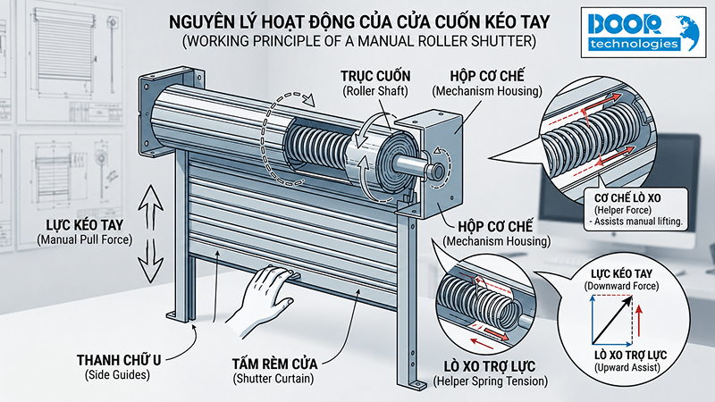 Nguyên lý vận hành của cửa cuốn cơ